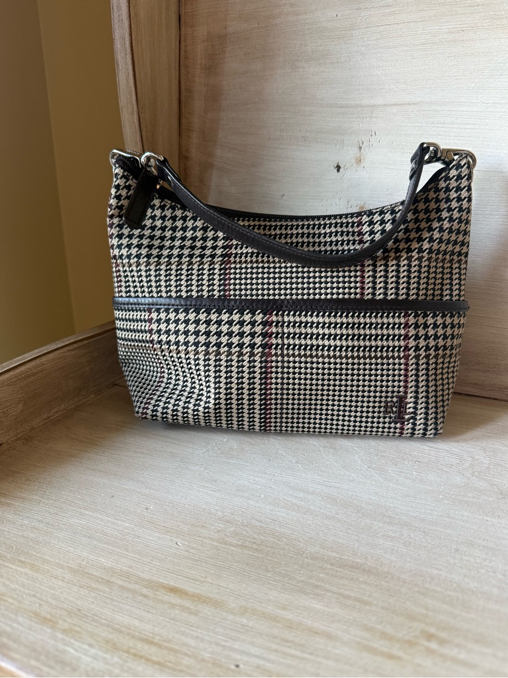 Vintage Lauren Ralph Lauren Purse Plaid Brown Houndstooth Shoulder Bag Small